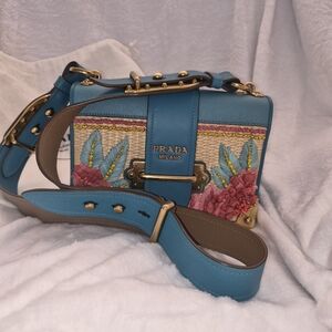 Prada City-Trimmed Paglia Cahier Crossbody Bag